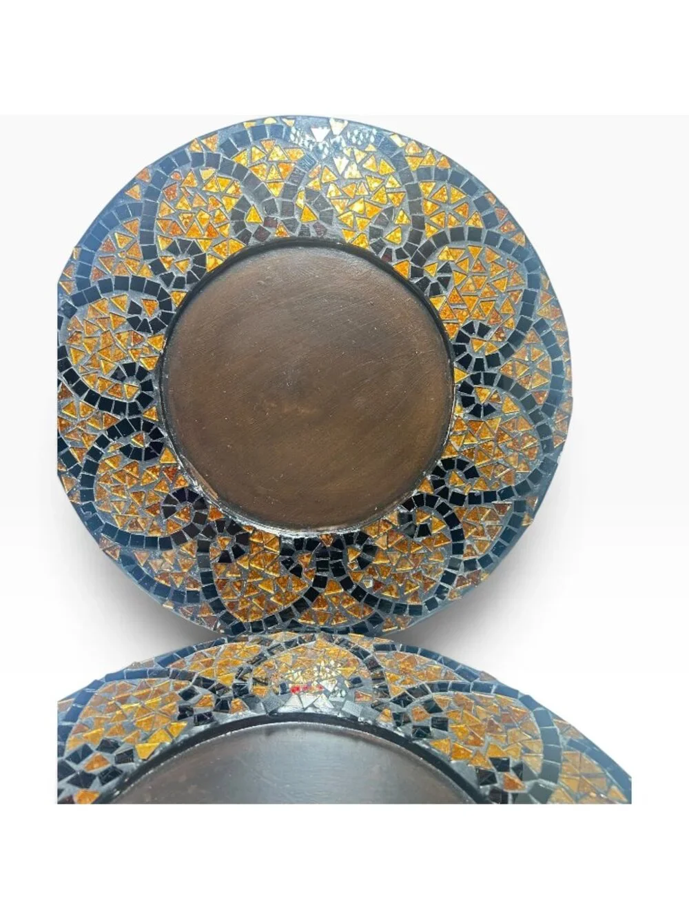 Pier 1 Imports Glass Autumn Mosaic Charger Plates Set 4 Gold Amber Black 13